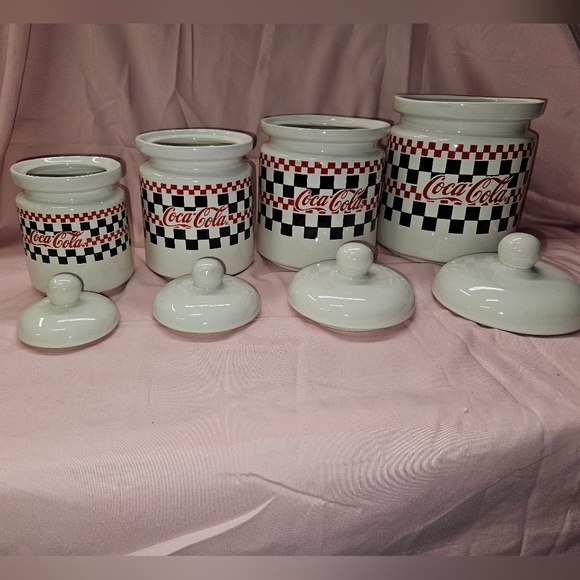 Vintage Coca-Cola Coke Checkerboard Four Tier Canister Storage Jars - Picture 3 of 11